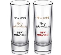 Cunhill 2 Pieces Housewarming Present Shot Glasses New Home New Adventures New Memories Home Wine Glass 2 oz Shot Glass House Warming Present Glass Wine Tumbler Tea Cup for Him, Her, Couple