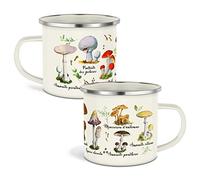 Cunhill 2 Pieces Mushroom Enamel Mug Set Kawaii Mushroom Coffee Cup Thank You Gift Enamel Camp Mug Cute Decor Tin Tumbler Travel Spring Hiking Walking Camping(White)
