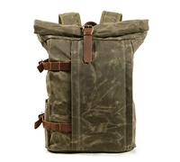 cuniverse Motorcycle Saddle Outdoor Mountaineering Backpack Waterproof Schoolbag Cotton Wax Canvas Stitching Cowhide Computer Backpack Seat Bag (Color : Army Green)
