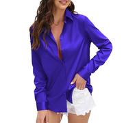 CUNLIN Womens Soft Satin Silk Leopard Button Down Shirts for Women Silky Long Sleeve Work Shirt Dress Blouses Tops, 935_Grape Purple, XL
