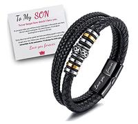Cunluna To My Son - I Will Always Be With You Braided Leather Bracelet for Men, Stainless Steel Inspirational Wristband, Mens Braided Leather Bracelet Bangle Wristband (To Son)
