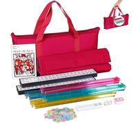 Cunlvyyds American Mahjong Set, Classic American Mahjong Set Complete, Full Size Mah Jong with 166 Tiles, 4Pcs 2 in 1 Rack/Pushers, Red Soft Bag, Chips, Wind Dealer, Manual and Dice