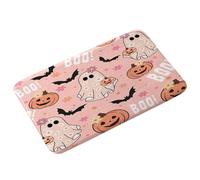 Cunlvyyds Halloween Bath Mat, Bathroom Rugs 19.7x31.5 In, Cartoon Bathroom Rugs with Ghost Pumpkin & Black Bat, Halloween for