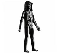 Cunlvyyds Halloween Skeleton Costume, Hooded Skeleton Jumpsuit for Children Long-Sleeved Polyester Soft Skull Printing Scary Halloween Costumes for 51.2-55.1 in Height