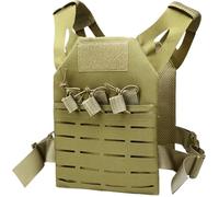 Cunlvyyds Kids Tactical Vest, Waterproof & Wear-Resistant Nylon Tactical Vest with Adjustable Belt One Size Airsoft Kids Costume with Hidden Pocket for Outdoor Hunting Training, Khaki Tactic