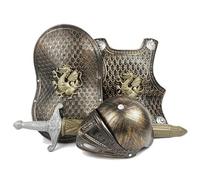 Cunlvyyds Knight Costume Kids, Dragon Pattern Medieval Knight Armor Includes Helmet, Shield, Sword, and, Kids Dress Up Costumes 4Pcs/Set for Role Play, Cosplay, Halloween