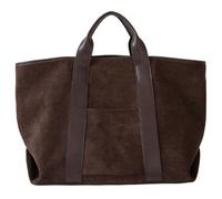 Cunlvyyds Suede Tote Bag, Faux Leather Tote Bag Retro & Versatile Dark Brown Top Handle Large Capacity Bags for Women Girls Daily Work Travel Shopping