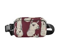 Cunning Lamas Face Burgundy Fashionable Crossbody Bag Waist Packs for Men Women Mini Sling Chest Bag with Adjustable Strap for Travel Shopping Running