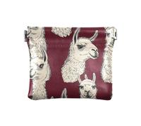 Cunning Lamas Face Burgundy PU Leather Change Purse Waterproof Personal Items Organizer for Women Girls