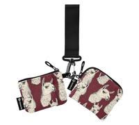 Cunning Lamas Face Burgundy Women's Coin Wallet Card Holder Small Portable Coin Purse Wallet Bag with Keychain for Woman 2 Pcs estuche para tarjetas de credito