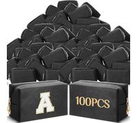 Cunno 100 Pcs Aesthetic Makeup Bags Bulk PU Leather Cosmetic Pouches DIY Toiletry Bags Preppy Makeup Pouch Travel Storage Organizer for Women Travel Party Gift, Black
