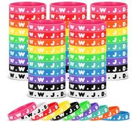 Cunno 100 PCS WWJD Rubber Bracelets What Would Jesus Do Silicone Bracelets Bulk Religious Colorful Inspirational Wristbands Christian Bracelet Gifts Bible Hand Loops for Men Women Church Events