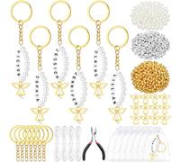 Cunno 1192 Pcs 30 Sets Recuerdos De Bautizo Baptism Keychain Kit First Holy Communion Favors for Guests DIY Name Bead Keychain Kit Mi Bautizo Baptism Angel Charm Key Ring Baby Shower Party Favors Gift