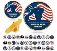 Cunno 12/24/48 Pcs Veteran Day Gifts Veteran Pins Bulk Military Thank You for Your Service Veterans Decorations for Christmas Military Memorial Day Gift, red, white, blue, and gold, about 1.18 inches