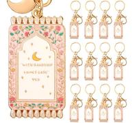 Cunno 12 Pcs Islamic Gifts Pink Gold Plated Enamel Keychain with Hardship Comes Ease Within Flowered and Prayer Rug Muslim Hanging Decoration Ornament with Stars Moon Charms Lobster Hook and Keyring