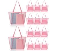 Cunno 12 Pieces Mesh Beach Tote Bag for Women Summer Waterproof Sandproof Shoulder Bag for Travel Vacation Shopping Picnic (Pink)
