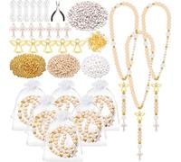 Cunno 12 Sets 1450pcs Angel White Bead DIY First Communion Rosary Making Kit Baptism Favors Guardian for Women Men First Communion Baptism Party Favors Gifts Recuerdos De Bautizo para Nino