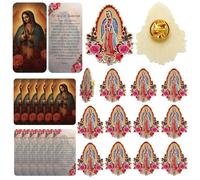 Cunno 12 Sets Catholic Religious Gift Bulk Prayer Card Christian Decor Pins Jewelry Gift for Catholic Woman Man Easter Passover Halloween Christmas Activities