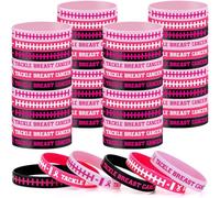 Cunno 120 Pcs Breast Cancer Awareness Bracelets Bulk Pink Ribbon Breast Cancer Silicone Wristbands for Women Inspirational Accessories Gift for Girls Party Favor Fundraiser Survivors Gifts (3 Designs)