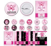 Cunno 120 Pcs Breast Cancer Awareness Button Pin on Pink Ribbon Cards, Include 60 Ribbon Badge Button 60 Hope Faith Cards for Women Breast Cancer Awareness Month Support Charity Supplies