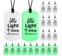Cunno 18 Pcs VBS 2026 Glow in The Dark Necklace Illumination Religious Christian Dog Tag Party Favor Gift Jesus Birthday Party Decoration for Sunday School Church Item(Let Your Light Shine)