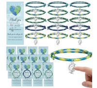 Cunno 20 Sets Earth Day Bracelet with Globe Charm Adjustable Cord Stretch Bracelet Inspirational Cards Thank You Gifts for Coworker Staff Employee Environmentalist Earth Day Events