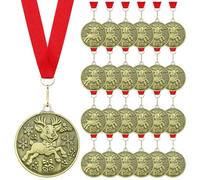 Cunno 24 Pcs Christmas Medals Bulk 2 Inches Gold Christmas Reindeer Medals with Red Lanyard Winner Award Gifts for Xmas Reindeer Winter Party Stocking Stuffers Gifts