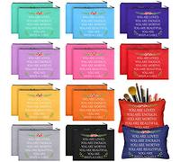 Cunno 24 Pieces Inspirational Makeup Bag Bulk You are Loved Motivational Quotes Cosmetic Bags Purse Pouch Appreciation Cosmetic Toiletry Bag Inspirational Gifts for Women Sister, Fresh Colour