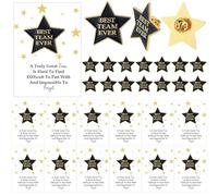 Cunno 24 Set Star Pins Employee Appreciation Gift Bulk Black and Gold Best Team Ever Five Pointed Star Badge Lapel Pins Inspirational Greeting Cards Teamwork Party Favors for Coworker Staff Volunteer
