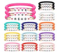 Cunno 24 Sets Love to Read Beaded Bracelets for Read Across America Gifts Reading Clay Glow Stretchy Bracelets Rewards Book Lovers Reader Party Decoration