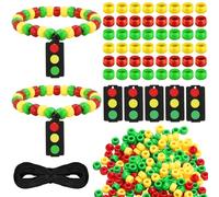 Cunno 24 Sets Traffic Light Craft Kit Bead Bracelet with Wooden Stop Light Pendant DIY Christian Jewelry for Home Classroom Sunday School Activities
