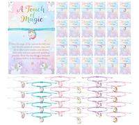 Cunno 24 Sets Unicorn Themed Adjustable Bracelet Bulk with Card Various Pendant for Unicorn Party Favors Pinata Stuffers Birthday Goodies Bag Fillers Return Gifts