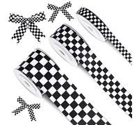 Cunno 3 Rolls Black & White Checkered Grosgrain Ribbon, 0.4, 0.87, 1.5 Inch Wide, 15 Yard (Plaid), Perfect for DIY Crafts, Wreaths, Parties