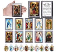 Cunno 300 Pcs Catholic Prayer Cards with Medal Charms Saints,10 Characters | Holy Cards Bulk 10 Figures Double Sided, Metal Pendant Charms, Baptism Communion Favors, Christian Gifts for Women Men Events