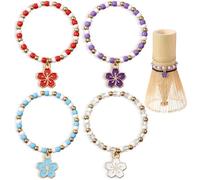 Cunno 4 Pcs Matcha Chasen Charm Decorative Chain Set with Cherry Blossom Charm Elastic Rope for Bamboo Matcha Whisk Tea Accessories Tea Party Decor Birthday Gift (Radiant,Cherry Blossoms)