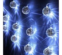 Cunno 40 LED Disco Ball String Lights 70s Decorations 9.8 ft Mirror Disco Light Battery Operated Ball Globe Ornaments for Christmas Wall Tree Indoor Outdoor Party Supply(White Silver)