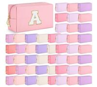 Cunno 50 Pcs Makeup Bag Bulk PU Leather DIY Cosmetic Plain Preppy Makeup Pouch Portable Waterproof Toiletry Bags for Women Travel Pencil Case Cosmetic Organizer, Pink Purple