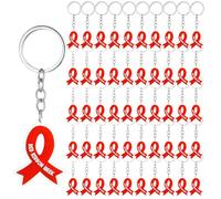 Cunno 50 Pcs Red Ribbon Awareness Keychain Gifts Red Ribbon Week Health Awareness Motivational Keychain for Drug Free Aids Cancer Survivor Campaign Charity Events Supplies