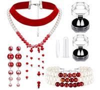 Cunno 6 Pcs Halloween Vampire Costume Accessories Dripping Blood Necklace Vampire Teeth Bloody Pearl Bracelet Necklace Earring Jewelry Set Gothic Fangs for Halloween Party Favors Gift (Novel)