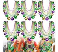 Cunno 60 Pcs Mardi Gras Beads Necklace Bulk 6 Jumbo 18 Medium 36 Small Gold Green Purple Plastic Disco Ball Beaded Necklace Costume Jewelry for Carnival Party Throw Parade Accessories Mardi Gras Decor
