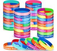 Cunno 72 Pcs Jesus Loves You Silicone Wristbands 12 Styles Colorful Christian Rubber Bracelets Religious Inspirational Bracelets Church Gifts for Men Women Teens Adults School Party, Mixed Colors