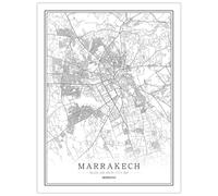 CUNNVN MARRAKECH black White map poster 19.7x23.6 inch 3D printing Suitable for living room, bedroom, children's room, school, dormitory wall decoration painting