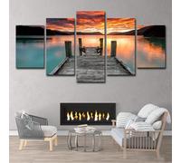 CUNNVN Sky pattern at sunset by the lake 5 panel canvas posters Overall W*Overall H: 250 * 120cm Suitable for study bedroom children's room living room dormitory wall decoration