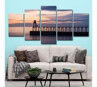 CUNNVN Sunrise landscape pattern of Whitby 5 panel canvas posters Overall W*Overall H: 100 * 55cm Suitable for study bedroom children's room living room dormitory wall decoration