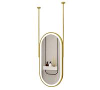 CuNtoHHH Gold Oval Bathroom Mirror, Metal Frame Wall Mounted Illuminated Mirror, Ceiling Hanging LED Shaving Mirror with Double Articulating Arms (Customizable Arm) (40cm x 60cm)