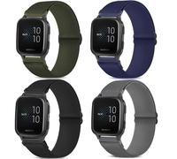 CUNUJIX 4 Pack Stretchy Watch Bands Compatible with 20mm Garmin Venu/Sq/Sq 2/ Venu 2 Plus/Vivoactive 5/Vivoactive 3, Loop Nylon Elastic Fabric Strap for Garmin Forerunner 645/245 Music Women Men