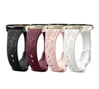 CUNUJIX Flower Engraved Slim Silicone Watch Bands Compatible with Garmin Venu 3s/Venu 4 41mm/Venu 2s/Vivoactive 4s/ Forerunner 255S/265S, 18mm Thin Soft Narrow Sport Strap for Women (4 Pack)