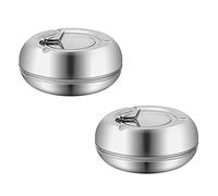CUNYA Ashtray with Lid, Stainless Steel Modern Outdoor Ashtrays for Cigarettes, Patio Decorations Windproof Ash Tray Sets for Weed, Tabletop Office Home Decor (Silver, 2PC)