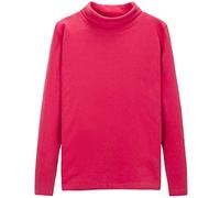 CUNYI Boys Girls Turtleneck Long Sleeve Soft Cotton T-Shirts Solid Color Warm Tee Tops, A-rose Red, 11-12 Years