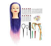 CUOFYUNL Long Hair Mannequin Synthetic Fiber Blue Pink Gradient Portable Cosmetology Mannequin